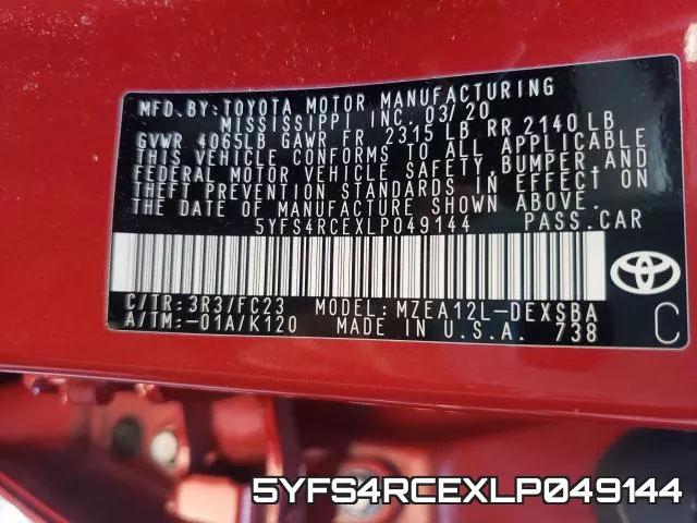 5YFS4RCEXLP049144 фото 2