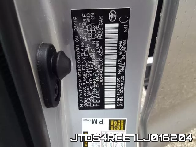JTDS4RCE7LJ016204 фото 2
