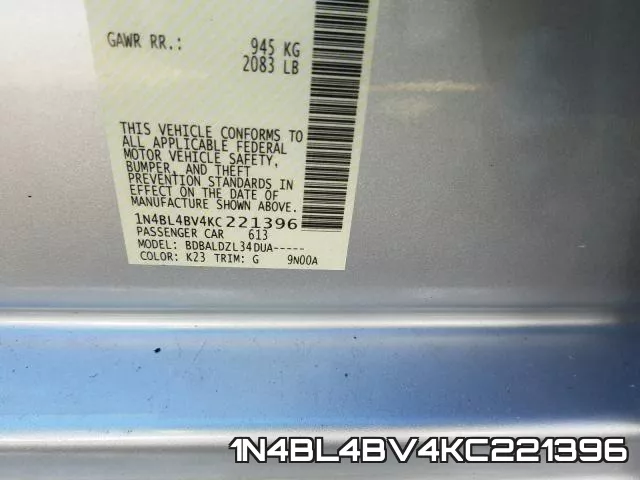 1N4BL4BV4KC221396 фото 2