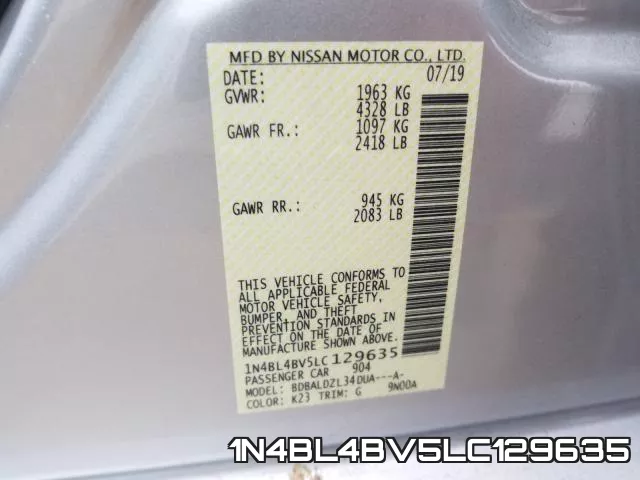 1N4BL4BV5LC129635 фото 2
