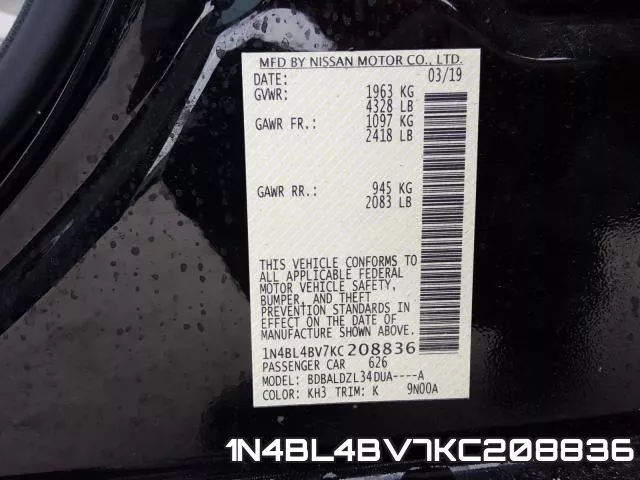 1N4BL4BV7KC208836 фото 2