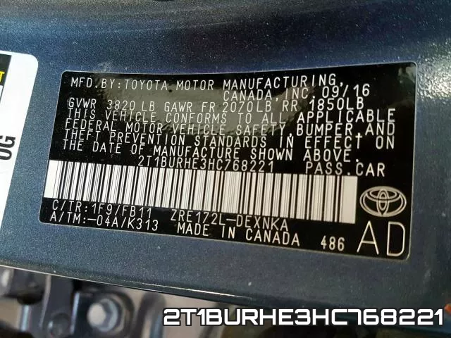 2T1BURHE3HC768221 фото 2