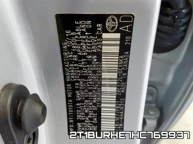 2T1BURHE7HC769937 фото 2