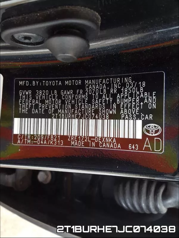 2T1BURHE7JC074038 фото 2