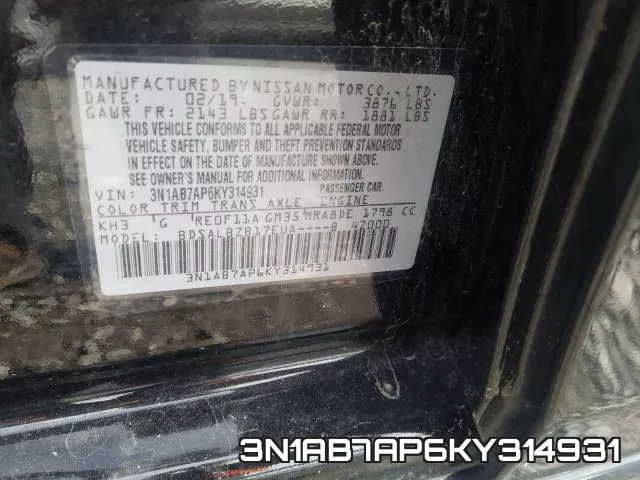 3N1AB7AP6KY314931 фото 2