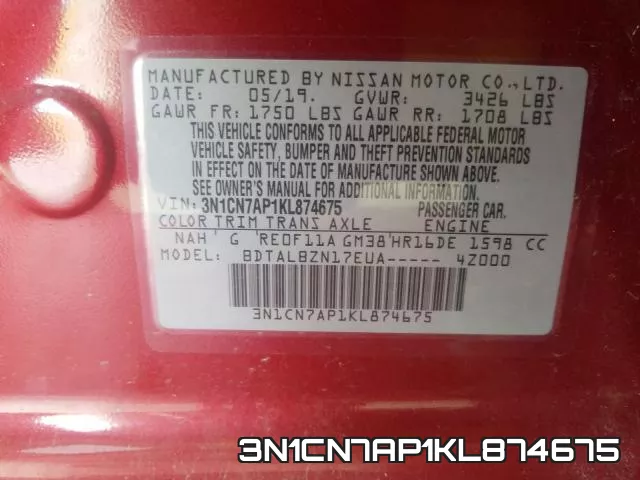 3N1CN7AP1KL874675 фото 2