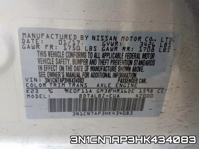 3N1CN7AP3HK434083 фото 2