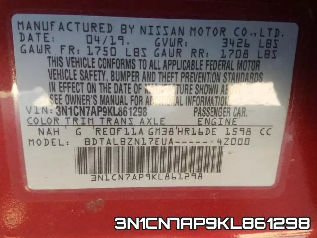 3N1CN7AP9KL861298 фото 2