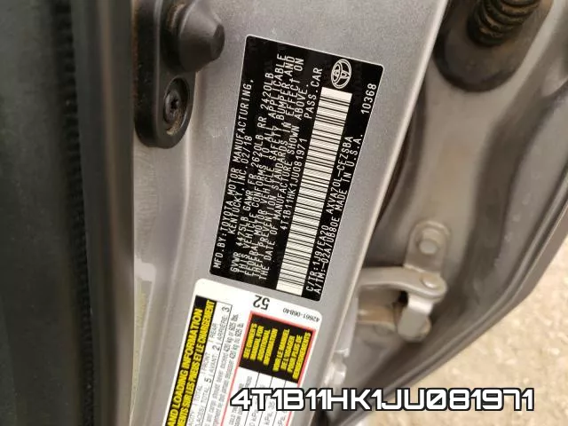 4T1B11HK1JU081971 фото 2
