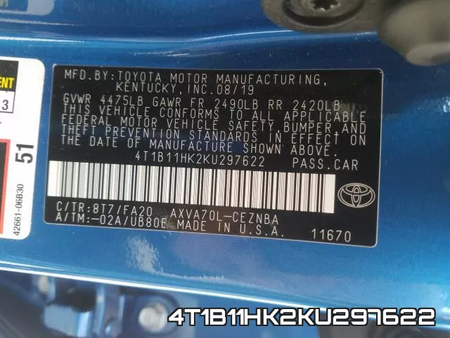 4T1B11HK2KU297622 фото 2