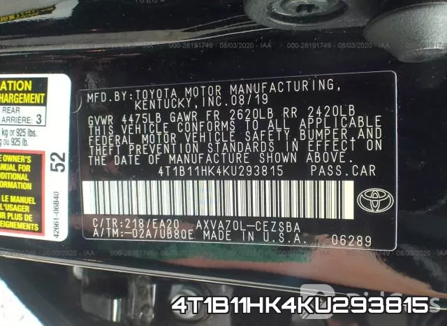 4T1B11HK4KU293815 фото 10