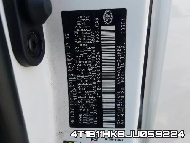 4T1B11HK8JU059224 фото 2