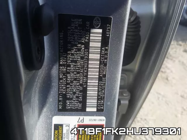 4T1BF1FK2HU379301 фото 2