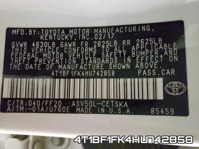 4T1BF1FK4HU742858 фото 2