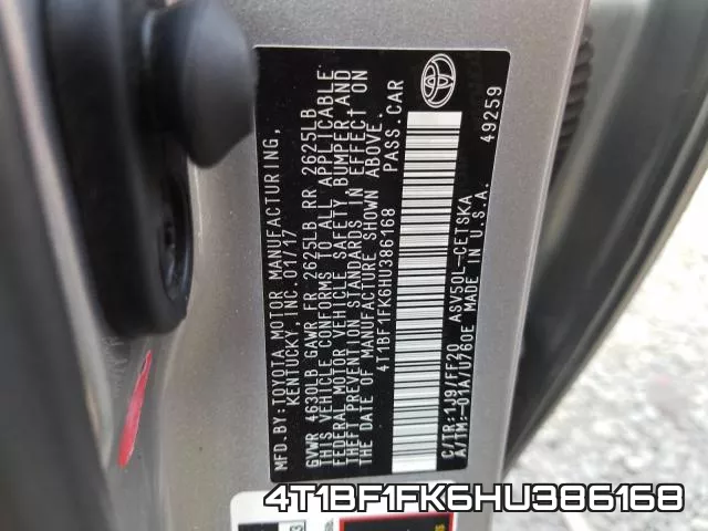 4T1BF1FK6HU386168 фото 2