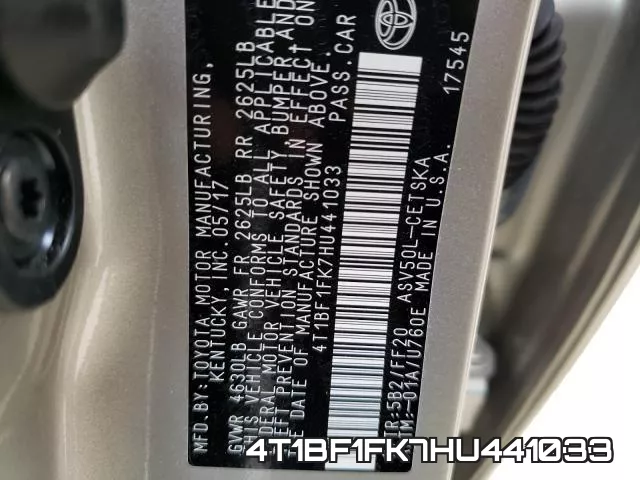 4T1BF1FK7HU441033 фото 2