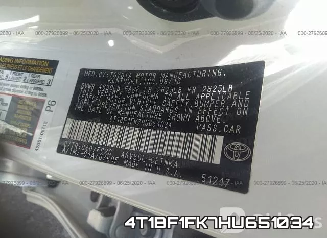 4T1BF1FK7HU651034 фото 10
