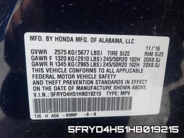 5FRYD4H51HB019215 фото 2