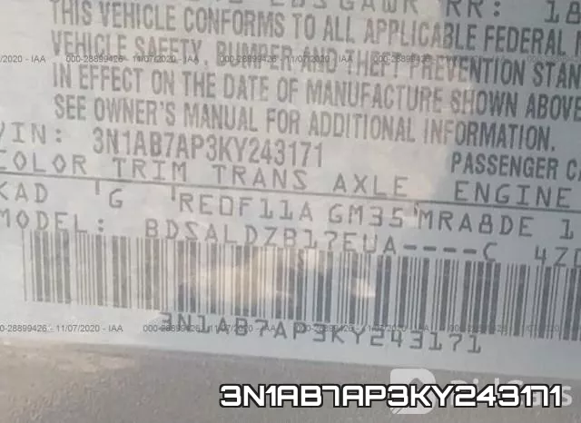 3N1AB7AP3KY243171 фото 10