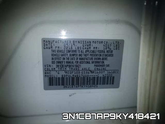 3N1CB7AP9KY418421 фото 2