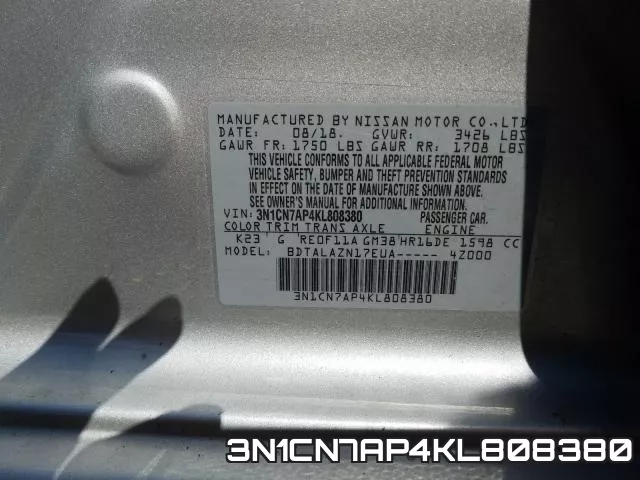 3N1CN7AP4KL808380 фото 2