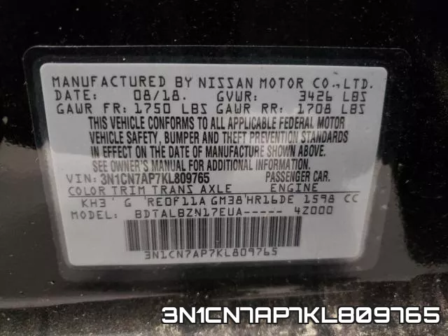 3N1CN7AP7KL809765 фото 2