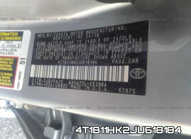 4T1B11HK2JU618184 фото 10