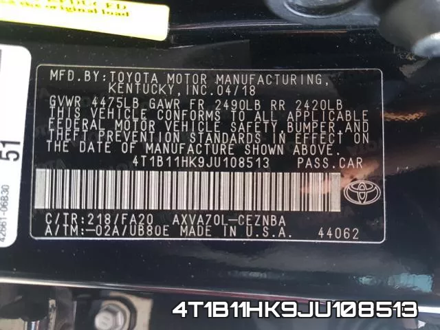4T1B11HK9JU108513 фото 2