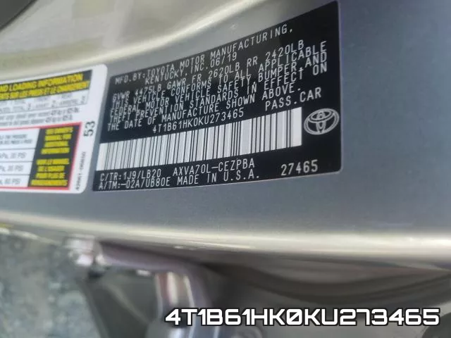 4T1B61HK0KU273465 фото 2