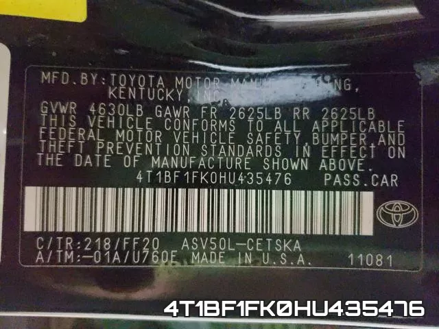 4T1BF1FK0HU435476 фото 2