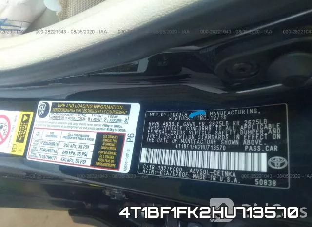 4T1BF1FK2HU713570 фото 10