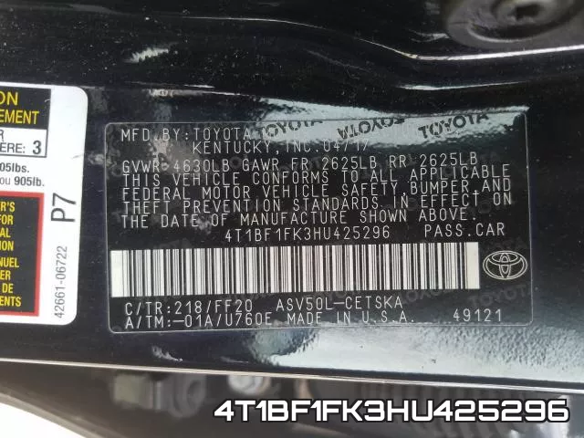 4T1BF1FK3HU425296 фото 2