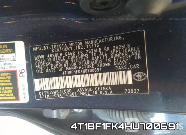 4T1BF1FK4HU700691 фото 10