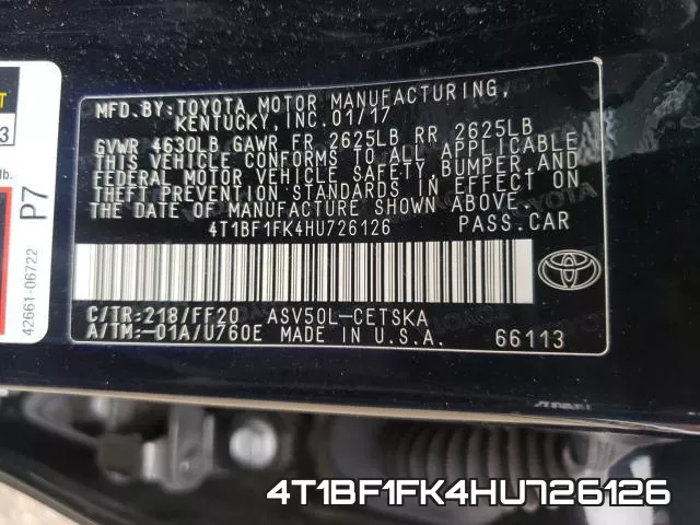 4T1BF1FK4HU726126 фото 2