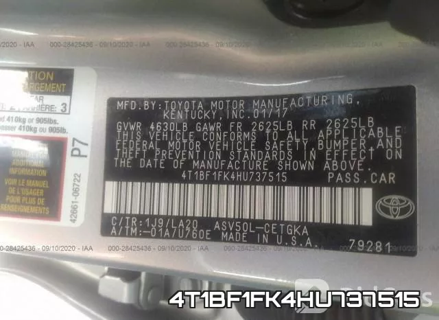 4T1BF1FK4HU737515 фото 9