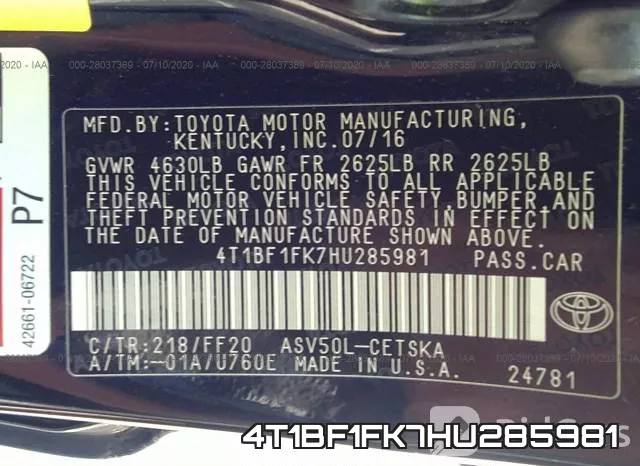4T1BF1FK7HU285981 фото 10