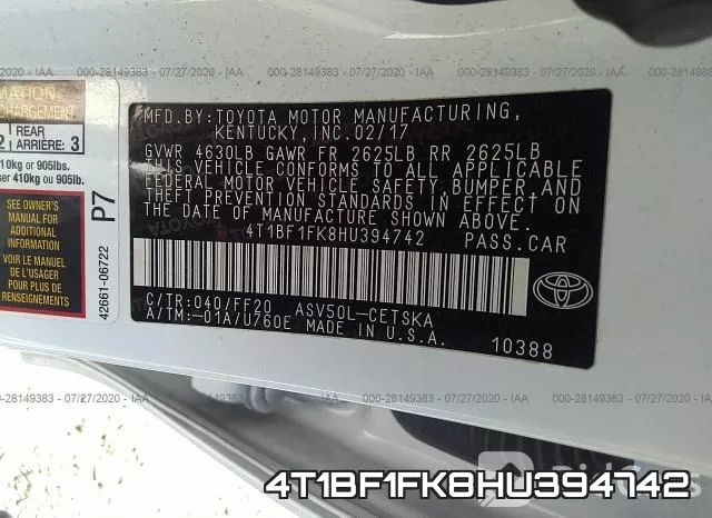 4T1BF1FK8HU394742 фото 10