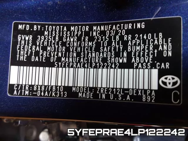 5YFEPRAE4LP122242 фото 2