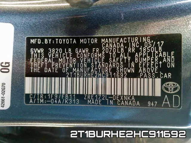 2T1BURHE2HC911692 фото 2