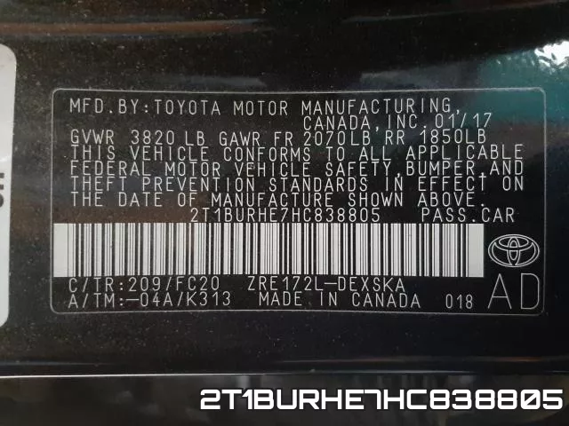 2T1BURHE7HC838805 фото 2
