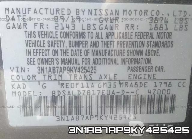 3N1AB7AP9KY425425 фото 9