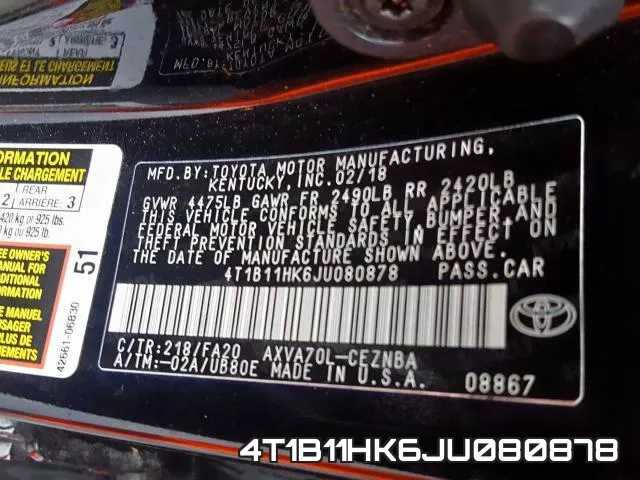 4T1B11HK6JU080878 фото 2