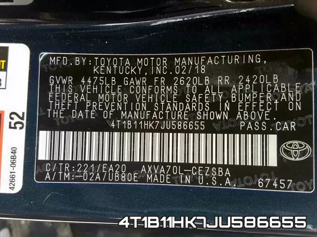 4T1B11HK7JU586655 фото 2