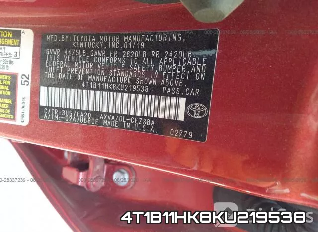 4T1B11HK8KU219538 фото 10