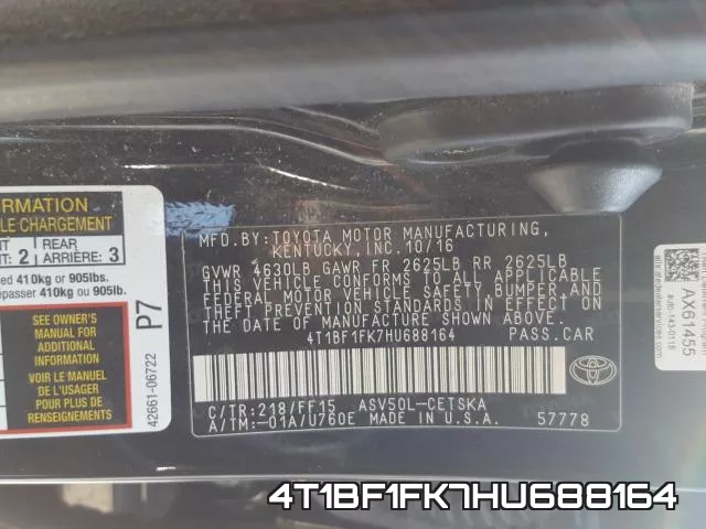4T1BF1FK7HU688164 фото 2