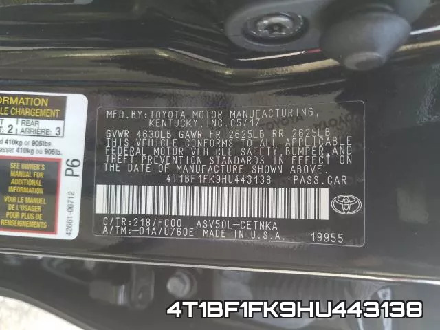 4T1BF1FK9HU443138 фото 2