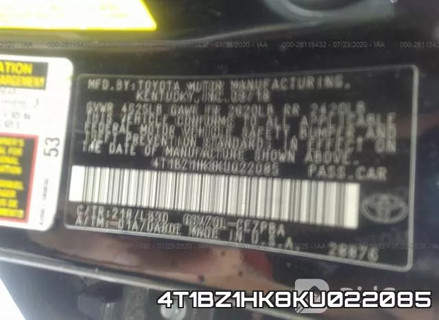 4T1BZ1HK8KU022085 фото 10