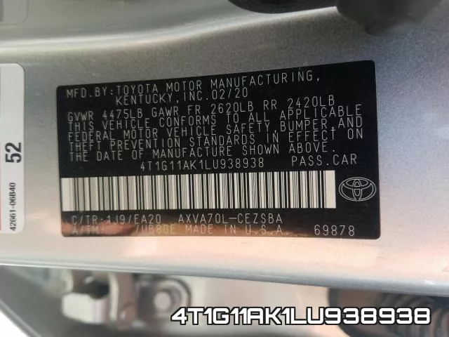 4T1G11AK1LU938938 фото 2