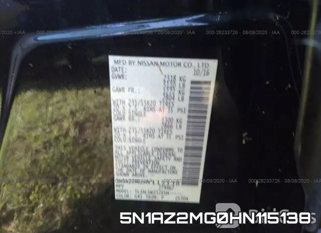 5N1AZ2MG0HN115138 фото 10