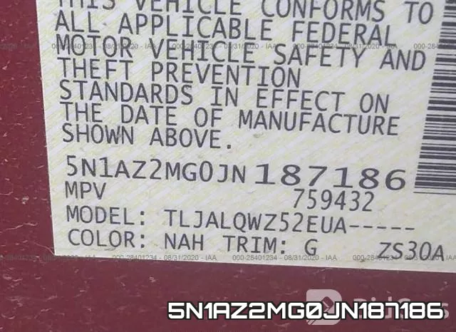 5N1AZ2MG0JN187186 фото 9